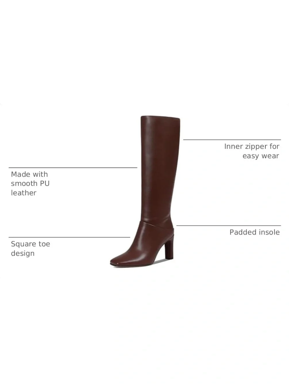 Uacllcau Women's Tall Brown Leather High-Heel Boot
